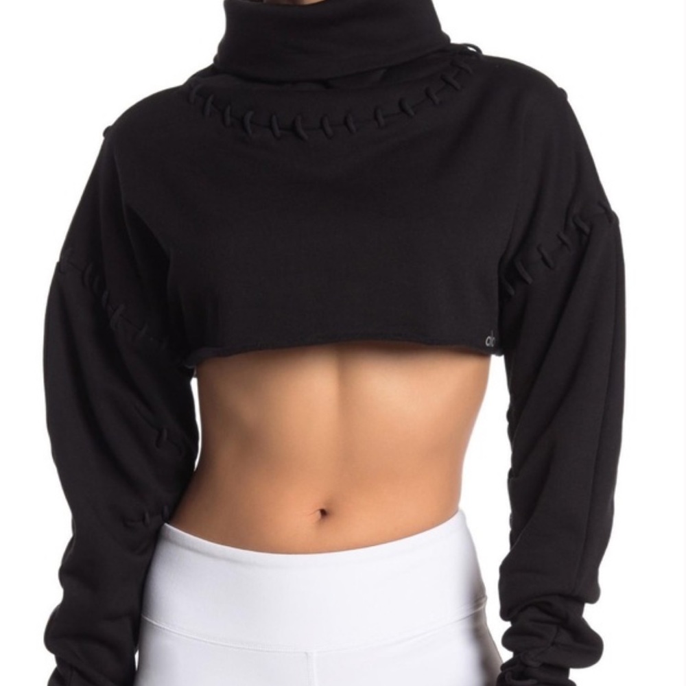 NWT ALO Splice Crop Long Sleeve Black Sweater Size Small